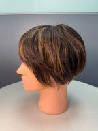 Unisex Wig for Men & women I Machine Made Straight Black with Blonde Highlights| 8 inches