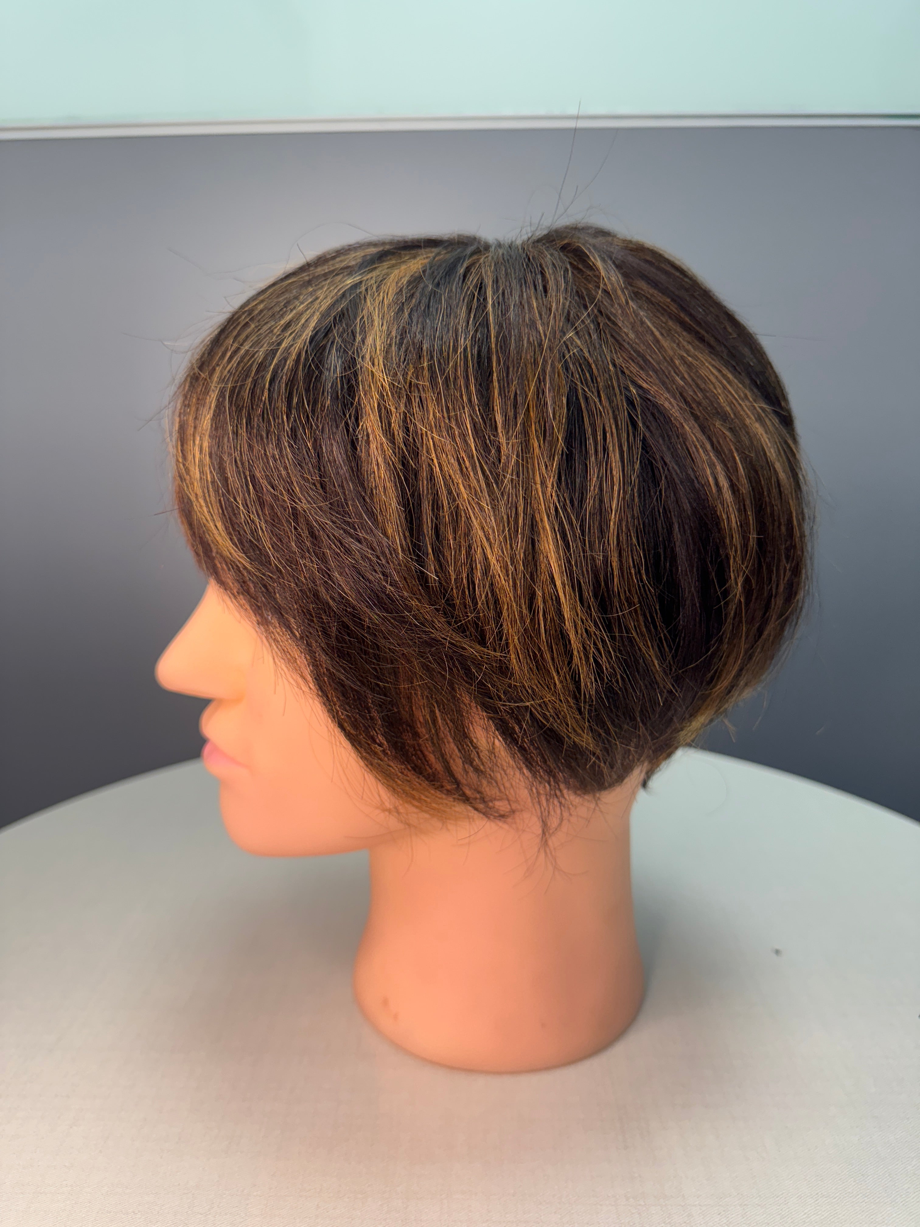 Unisex Wig for Men & women I Machine Made Straight Black with Blonde Highlights| 8 inches