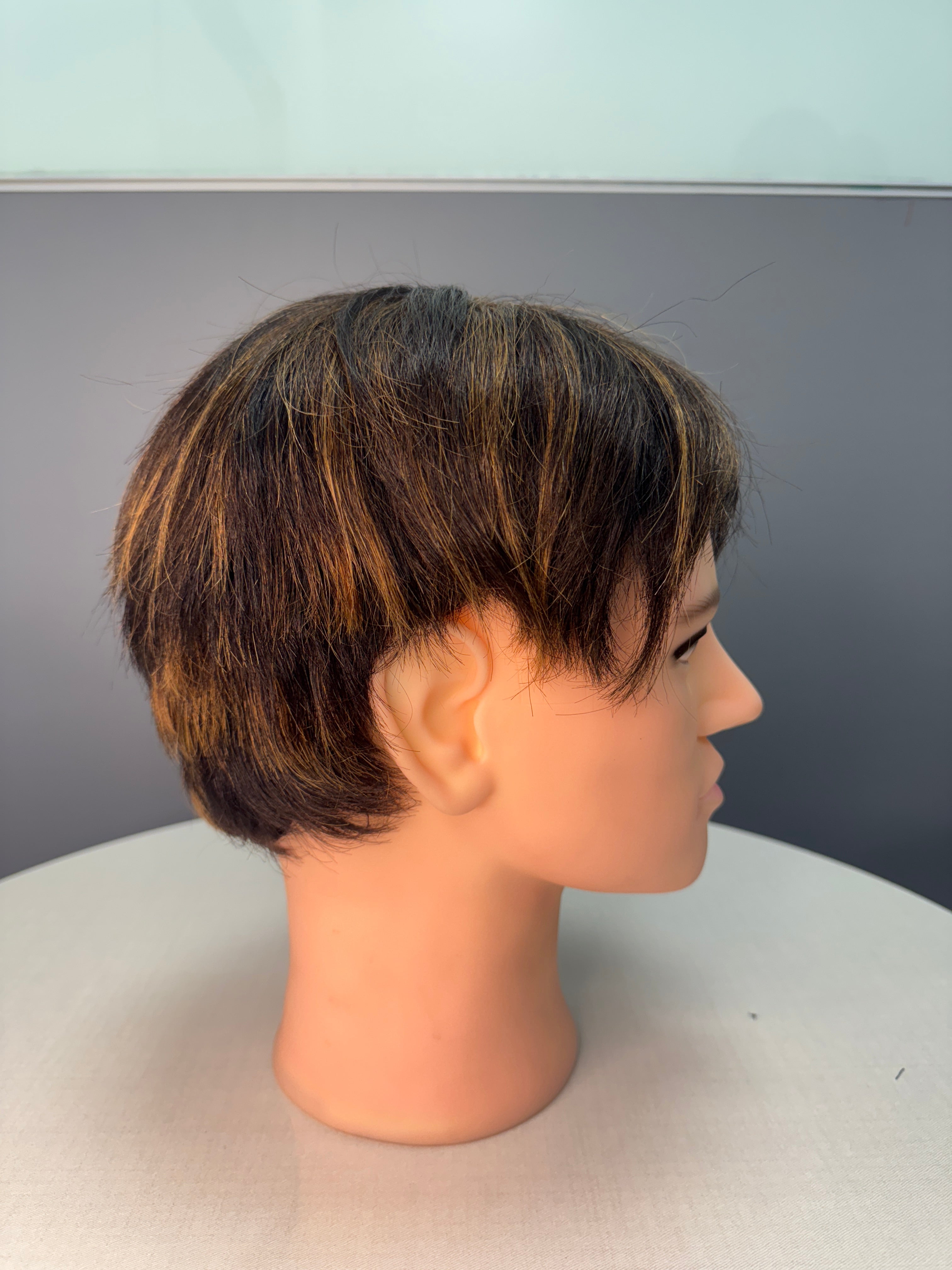 Unisex Wig for Men & women I Machine Made Straight Black with Blonde Highlights| 8 inches