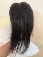 Straight Hair Topper 3x5" | Black Silk Base Crown Topper – 16" Premium Human Hair by Reeora