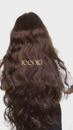 Women's Long Wavy Wig 34 inch | 50:50 Lace Front Machine Weft | Natural Hazel Brown | Premium Human Hair Blend | Heat Resistant