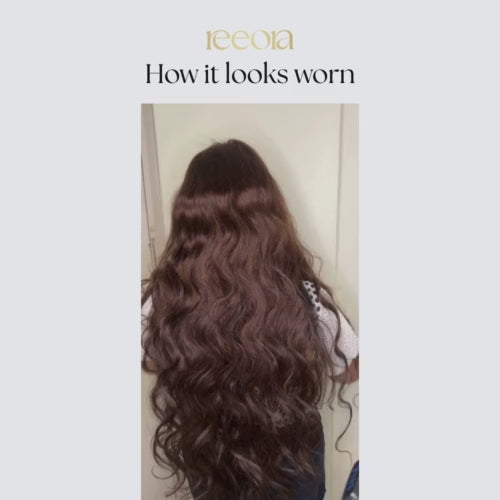 Women's Long Wavy Wig 22 inch | 50:50 Lace Front Machine Weft | Natural Hazel Brown | Premium Human Hair Blend | Heat Resistant