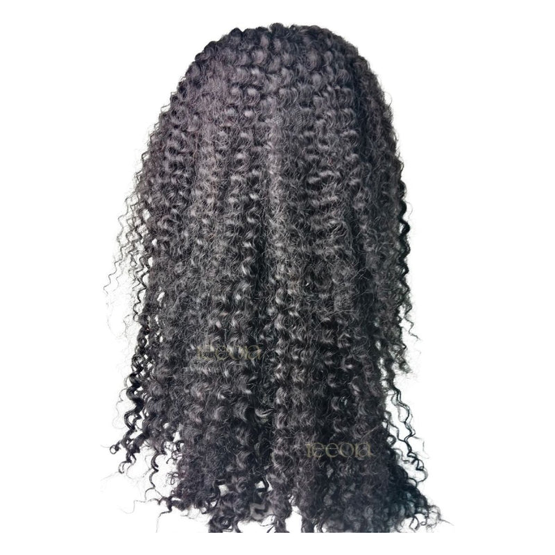 A kinky-curly piece in natural black, shown from behind